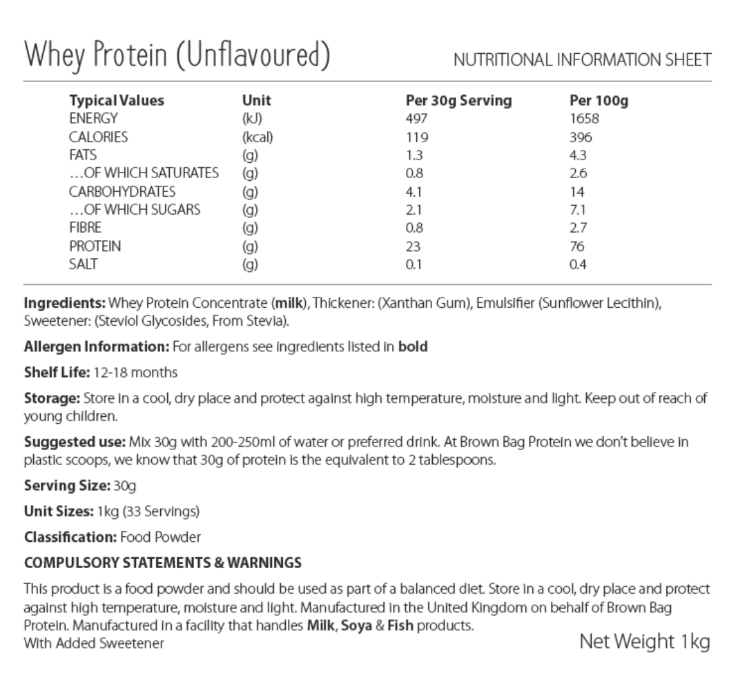 Whey Protein Isolate - Unflavoured 1kg