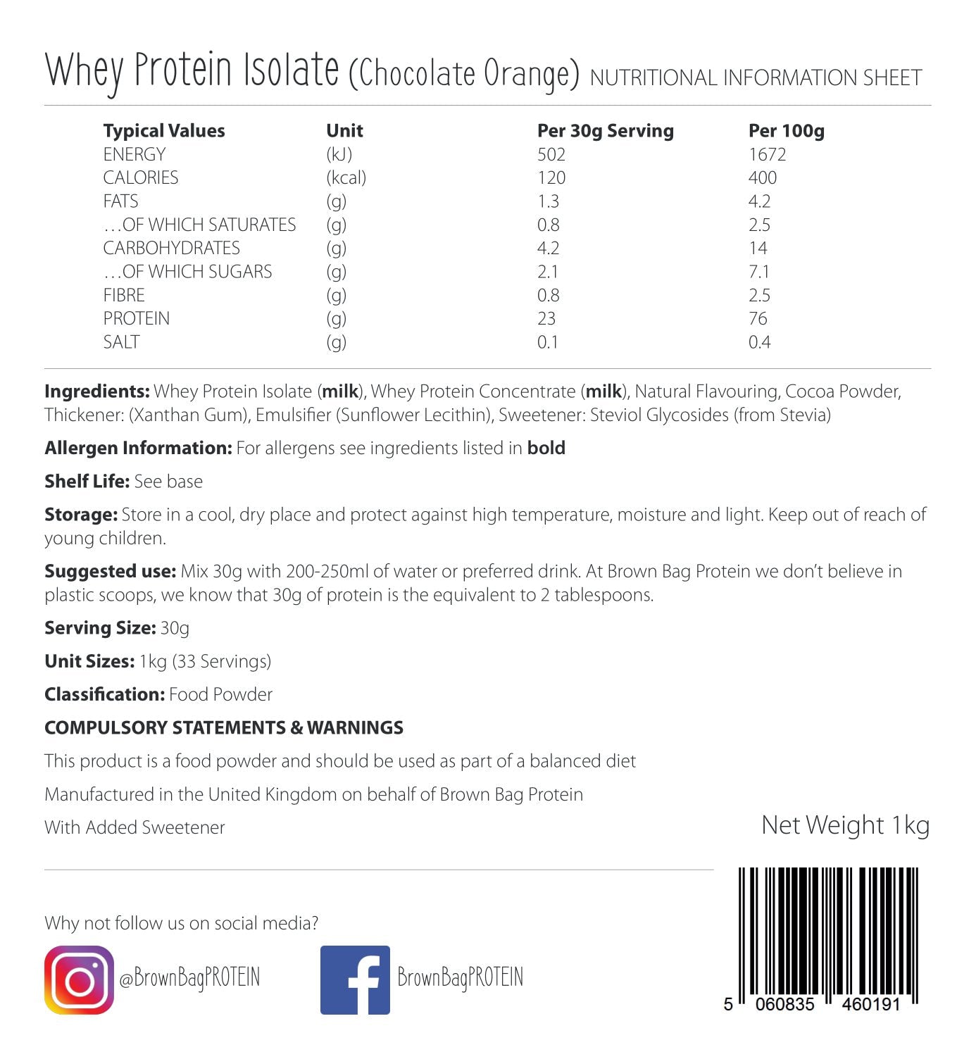 Whey Protein Isolate - Chocolate Orange 1kg