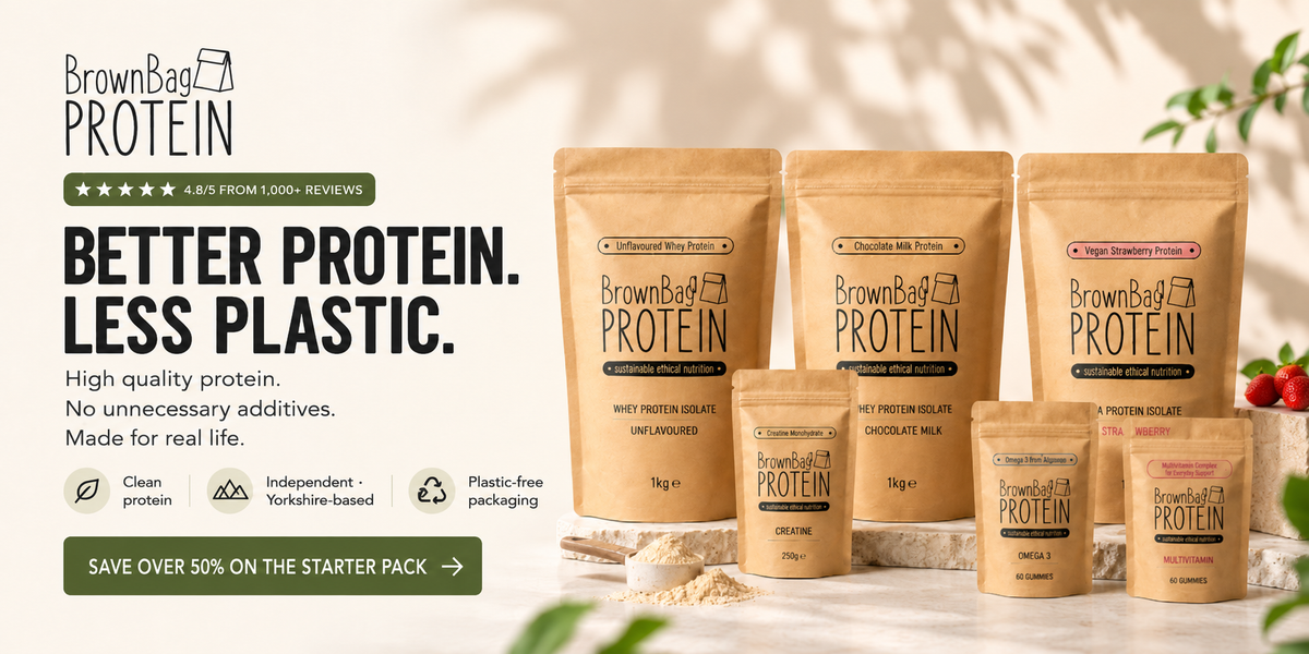 Brown Bag Protein homepage hero promoting the Starter Pack