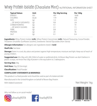 Whey Protein Isolate - Chocolate Mint 1kg