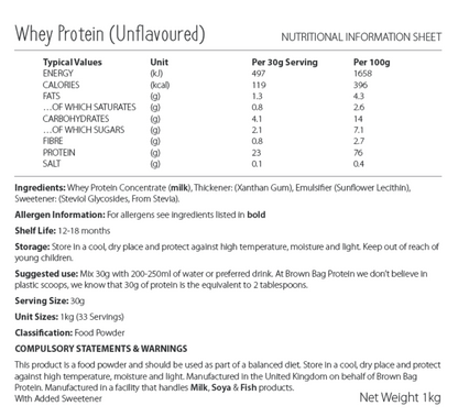 Whey Protein Isolate - Unflavoured 1kg