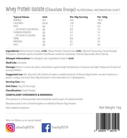 Whey Protein Isolate - Chocolate Orange 1kg